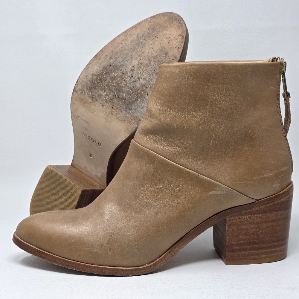 Nisolo Dari Ankle Boots Womens Size 8 Almond Leather Shoe Back Zip Heeled Bootie - Picture 11 of 11
